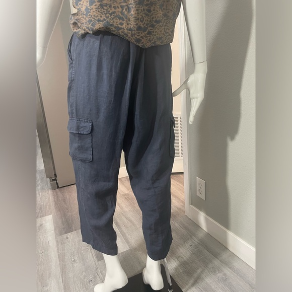 RACHEL Rachel Roy 💙 Blue Cargo Pants Relaxed Fit, size Large 100% Linen - Picture 3 of 11